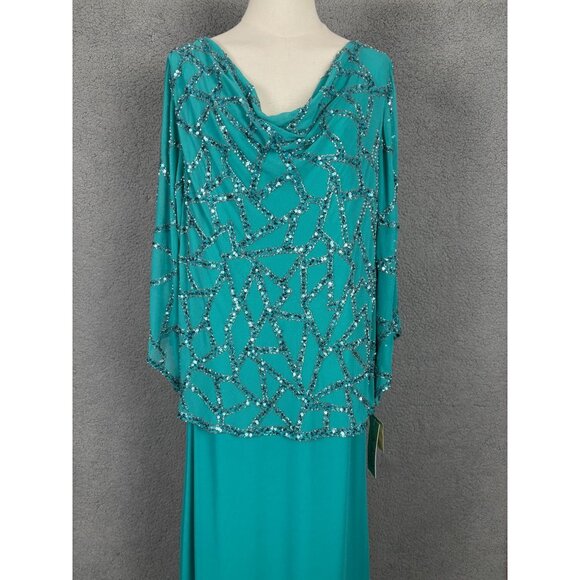 Jkara Women's Plus Size 22W Beaded Cowl Neck Gown With Sequin Overlay NWT's - Picture 2 of 8
